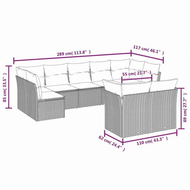 vidaXL ガーデンソファ9点セット クッション付き ポリラタン製 グレー家具 アウトドア家具 屋外家具セット(代引不可)【送料無料】_2