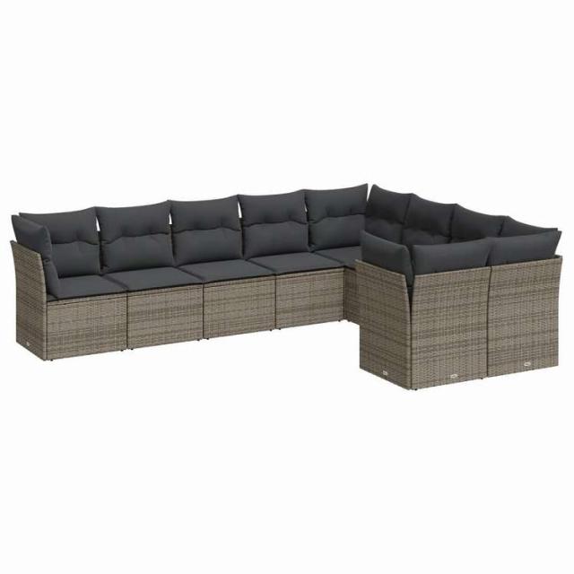 vidaXL ガーデンソファ9点セット クッション付き ポリラタン製 グレー家具 アウトドア家具 屋外家具セット(代引不可)【送料無料】_1