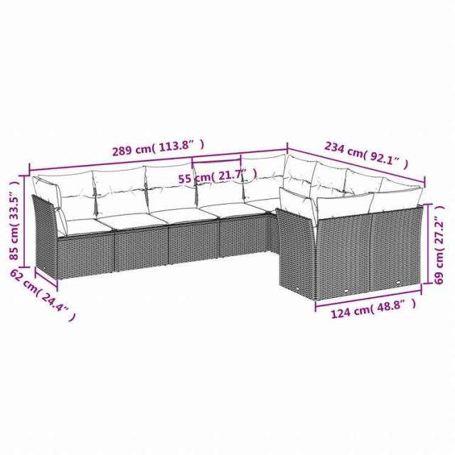 vidaXL ガーデンソファ9点セット クッション付き ポリラタン製 グレー家具 アウトドア家具 屋外家具セット(代引不可)【送料無料】_2