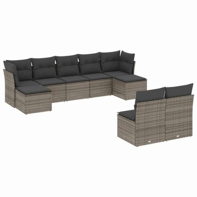 vidaXL ガーデンソファ9点セット クッション付き ポリラタン製 グレー家具 アウトドア家具 屋外家具セット(代引不可)【送料無料】_1