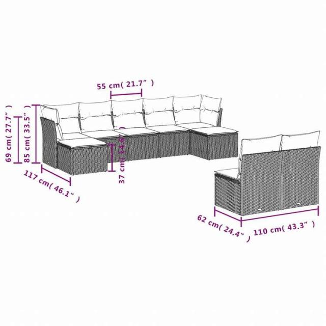 vidaXL ガーデンソファ9点セット クッション付き ポリラタン製 グレー家具 アウトドア家具 屋外家具セット(代引不可)【送料無料】_2