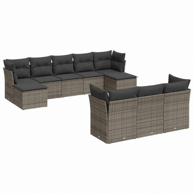 vidaXL ガーデンソファ10点セット クッション付き ポリラタン製 グレー家具 アウトドア家具 屋外家具セット(代引不可)【送料無料】_1