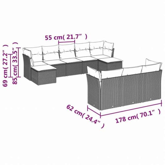 vidaXL ガーデンソファ10点セット クッション付き ポリラタン製 グレー家具 アウトドア家具 屋外家具セット(代引不可)【送料無料】_2