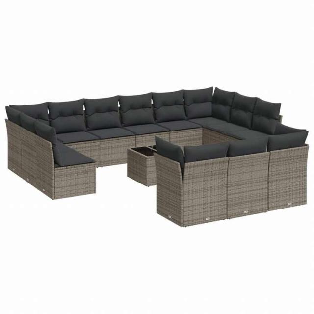 vidaXL ガーデンラウンジ14点セット クッション付き グレー ポリラタン製家具 アウトドア家具 屋外家具セット(代引不可)【送料無料】_1