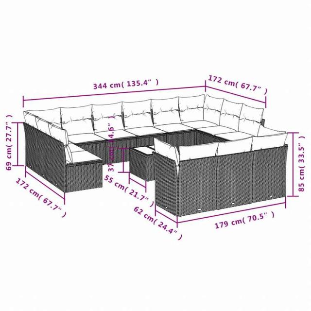 vidaXL ガーデンラウンジ14点セット クッション付き グレー ポリラタン製家具 アウトドア家具 屋外家具セット(代引不可)【送料無料】_2
