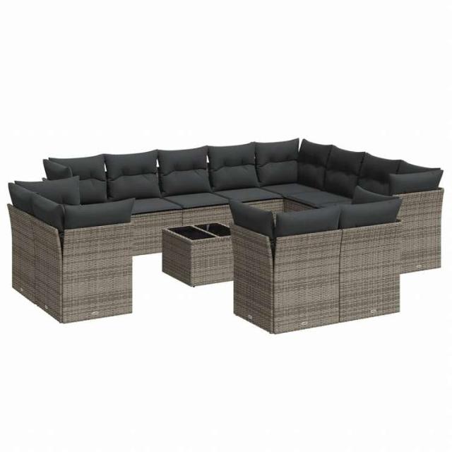 vidaXL ガーデンラウンジ13点セット クッション付き グレー ポリラタン製家具 アウトドア家具 屋外家具セット(代引不可)【送料無料】_1