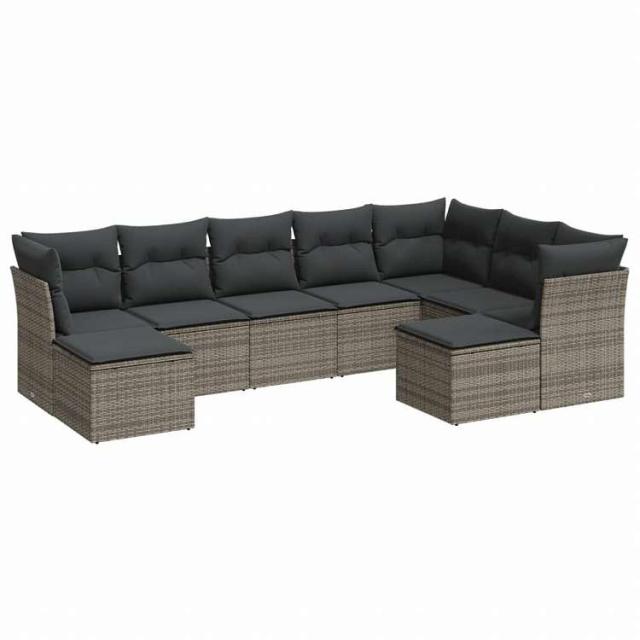 vidaXL ガーデンソファ9点セット クッション付き ポリラタン製 グレー家具 アウトドア家具 屋外家具セット(代引不可)【送料無料】_1