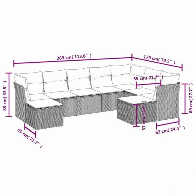 vidaXL ガーデンソファ9点セット クッション付き ポリラタン製 グレー家具 アウトドア家具 屋外家具セット(代引不可)【送料無料】_2