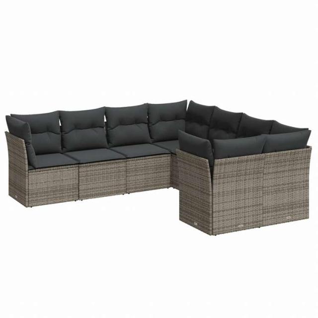 vidaXL ガーデンラウンジ8点セット クッション付き グレー ポリラタン製家具 アウトドア家具 屋外家具セット(代引不可)【送料無料】_1