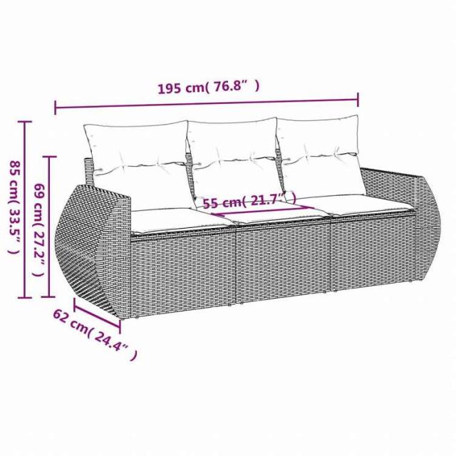 vidaXL ガーデンソファ3点セット クッション付き 灰色 ポリラタン製家具 アウトドア家具 屋外家具セット(代引不可)【送料無料】_2