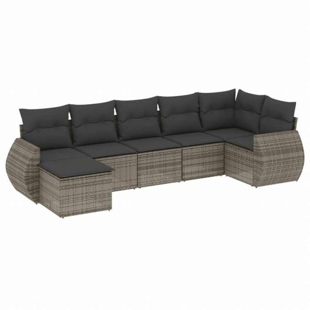 vidaXL ガーデンソファ7点セット クッション付き グレー ポリラタン家具 アウトドア家具 屋外家具セット(代引不可)【送料無料】_1
