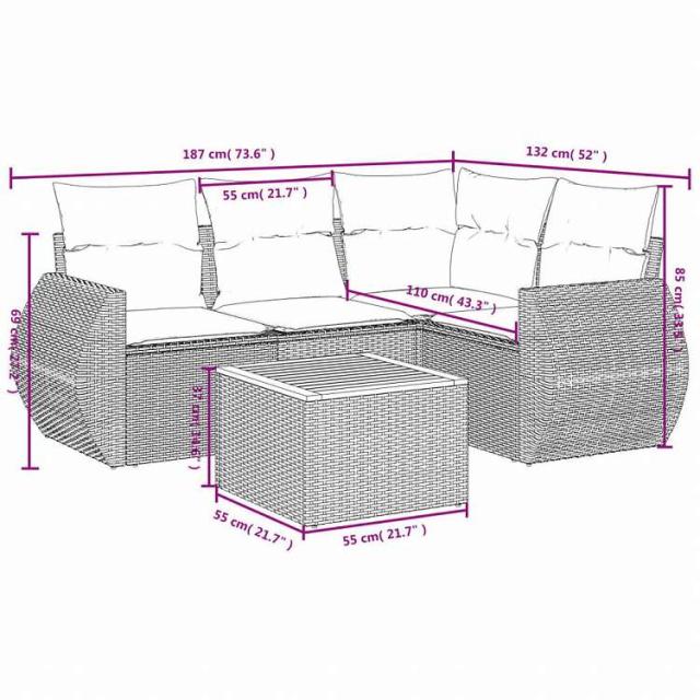 vidaXL ガーデンソファ5点セット クッション付き グレー ポリラタン製家具 アウトドア家具 屋外家具セット(代引不可)【送料無料】