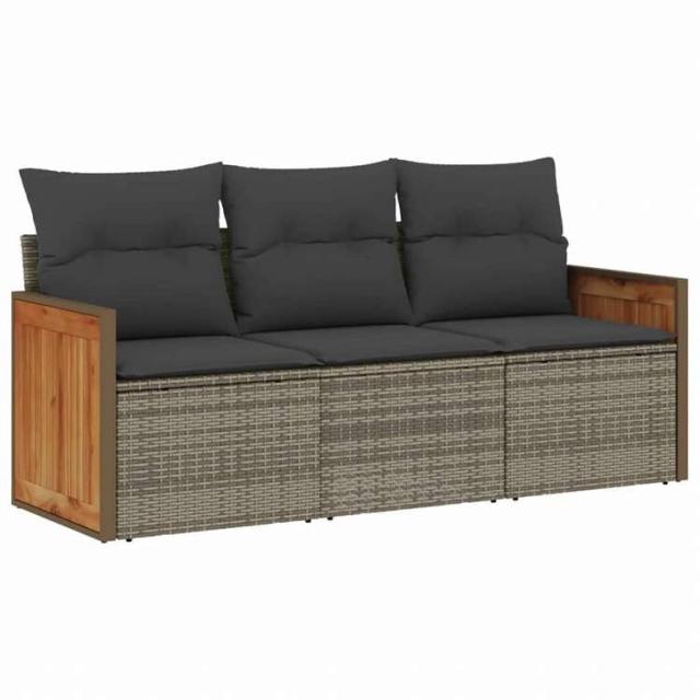 vidaXL ガーデンソファ3点セット クッション付き 灰色 ポリラタン製家具 アウトドア家具 屋外家具セット(代引不可)【送料無料】_1