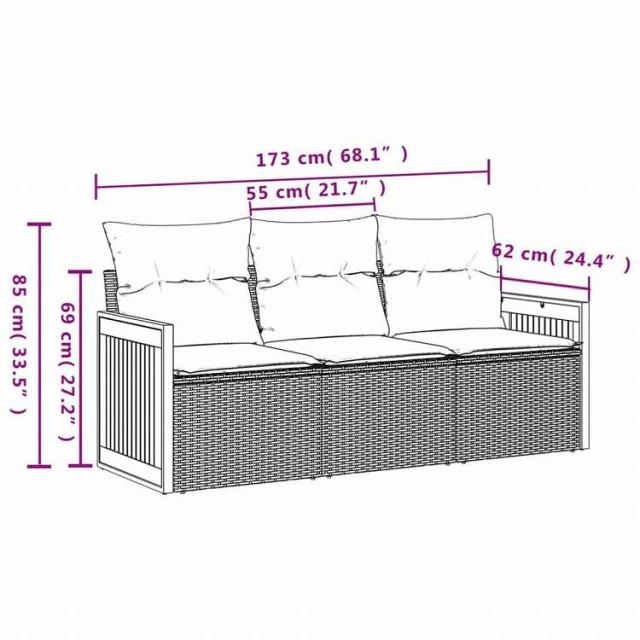 vidaXL ガーデンソファ3点セット クッション付き 灰色 ポリラタン製家具 アウトドア家具 屋外家具セット(代引不可)【送料無料】_2