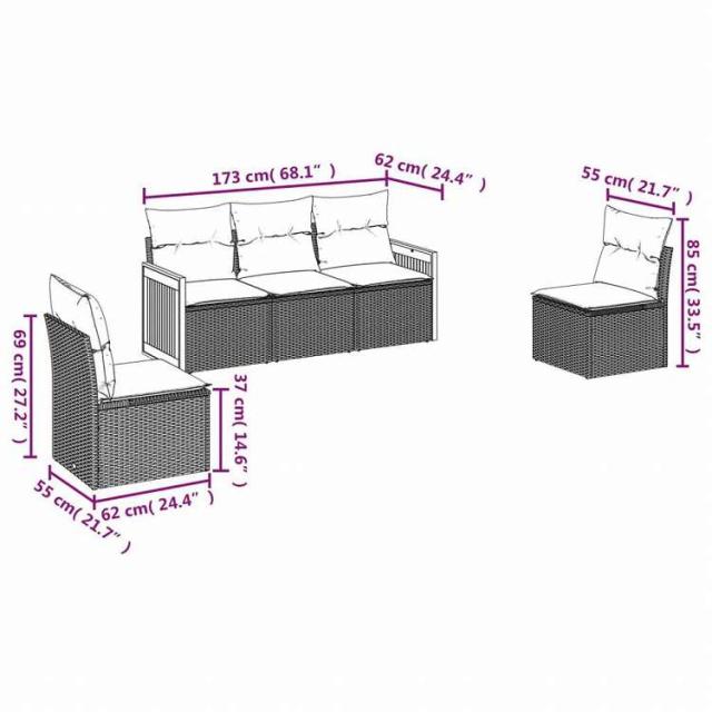 vidaXL ガーデンソファ5点セット クッション付き グレー ポリラタン製家具 アウトドア家具 屋外家具セット(代引不可)【送料無料】_2