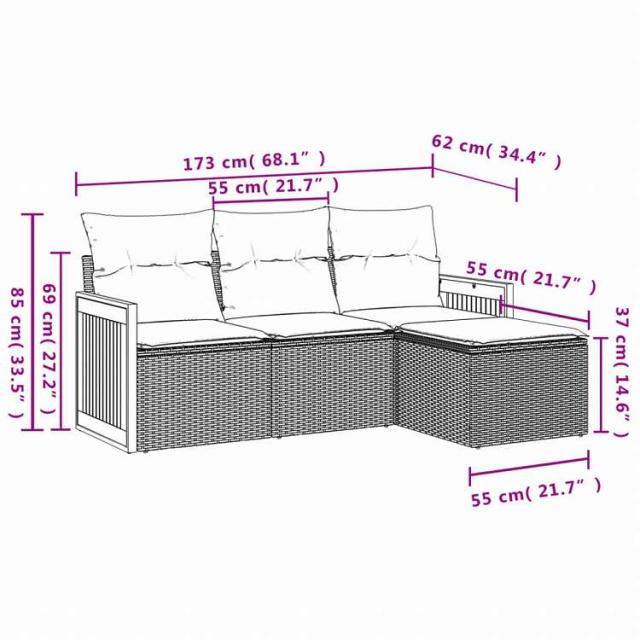 vidaXL ガーデンソファ4点セット クッション付き 灰色 ポリラタン製家具 アウトドア家具 屋外家具セット(代引不可)【送料無料】_2