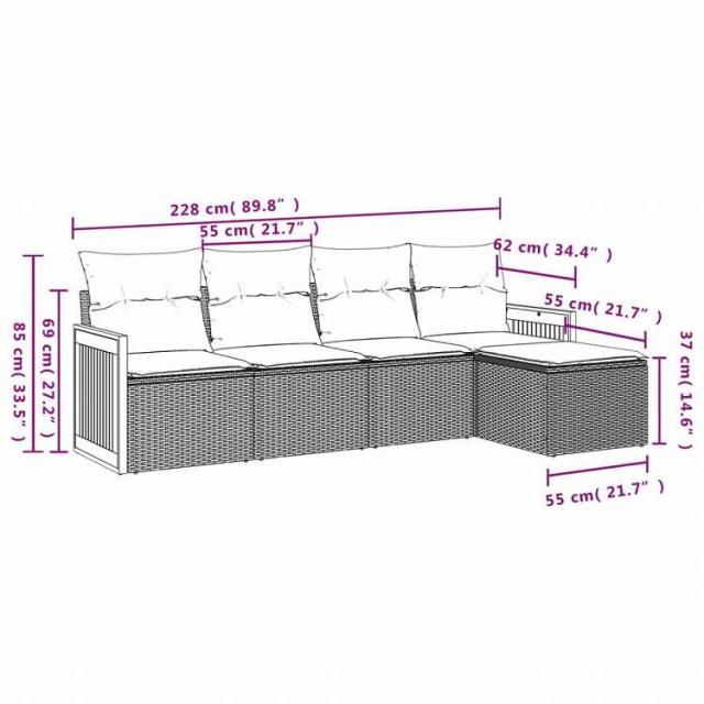 vidaXL ガーデンソファ5点セット クッション付き グレー ポリラタン製家具 アウトドア家具 屋外家具セット(代引不可)【送料無料】_2