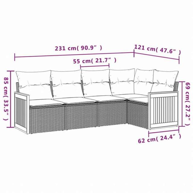vidaXL ガーデンソファ5点セット クッション付き グレー ポリラタン製家具 アウトドア家具 屋外家具セット(代引不可)【送料無料】_2