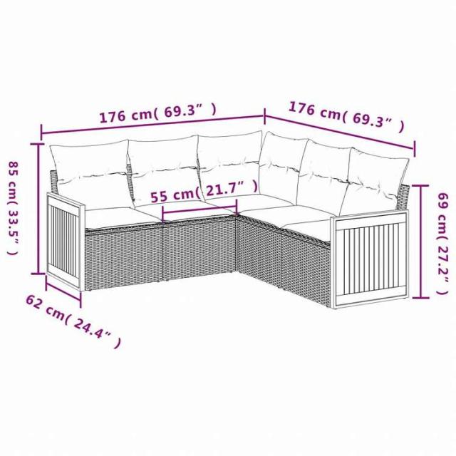 vidaXL ガーデンソファ5点セット クッション付き グレー ポリラタン製家具 アウトドア家具 屋外家具セット(代引不可)【送料無料】_2