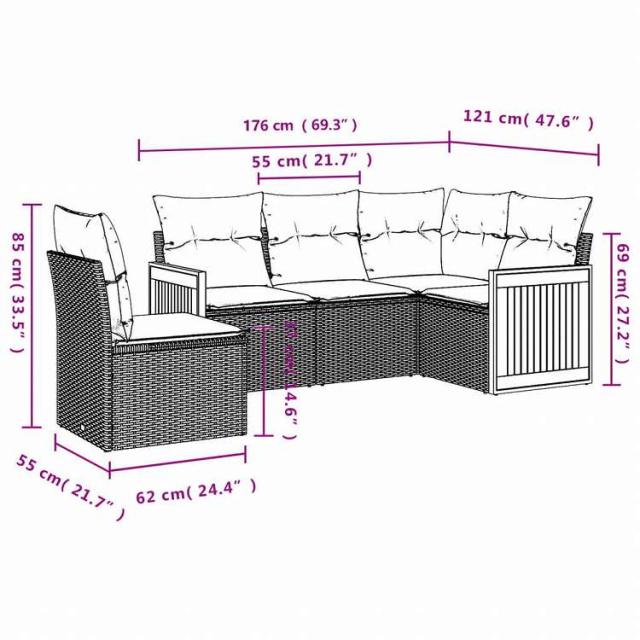 vidaXL ガーデンソファ5点セット クッション付き グレー ポリラタン製家具 アウトドア家具 屋外家具セット(代引不可)【送料無料】_2