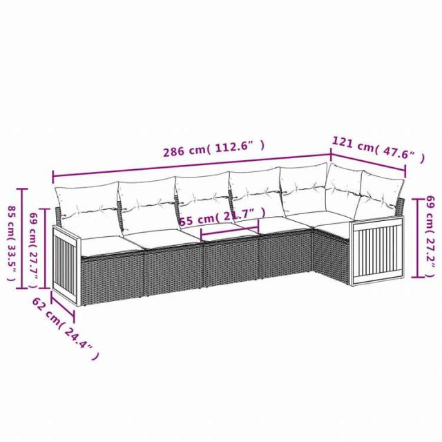 vidaXL ガーデンソファ6点セット クッション付き グレー ポリラタン製家具 アウトドア家具 屋外家具セット(代引不可)【送料無料】_2
