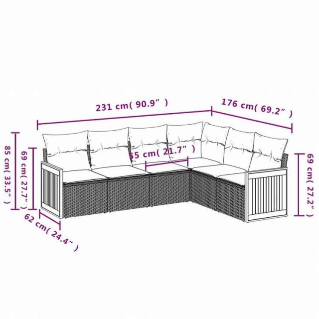 vidaXL ガーデンソファ6点セット クッション付き グレー ポリラタン製家具 アウトドア家具 屋外家具セット(代引不可)【送料無料】