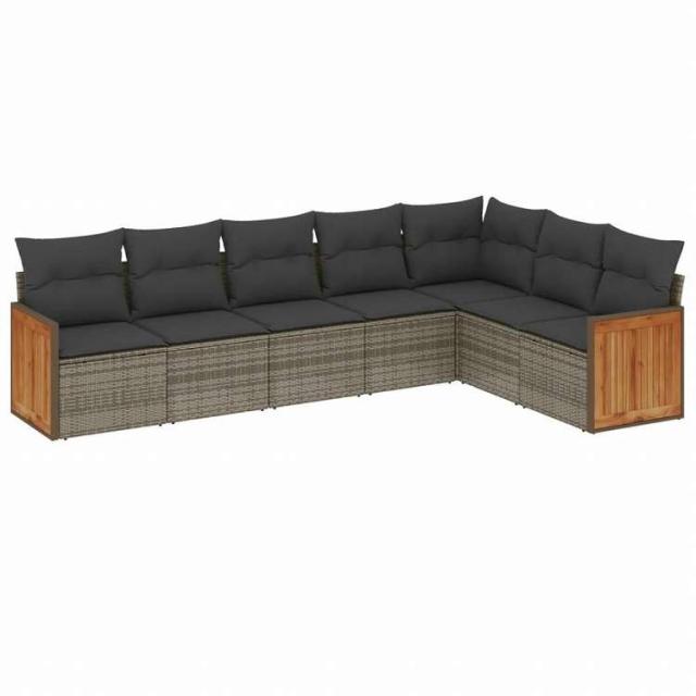 vidaXL ガーデンソファ7点セット クッション付き グレー ポリラタン家具 アウトドア家具 屋外家具セット(代引不可)【送料無料】_1