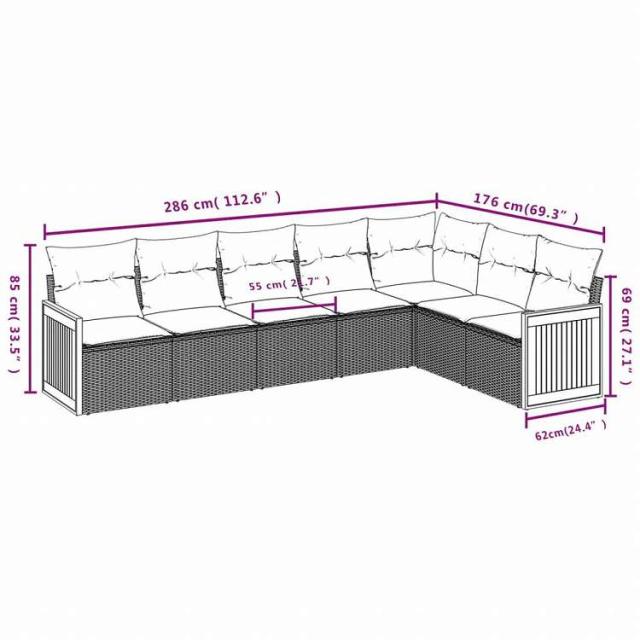vidaXL ガーデンソファ7点セット クッション付き グレー ポリラタン家具 アウトドア家具 屋外家具セット(代引不可)【送料無料】_2