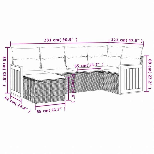vidaXL ガーデンソファ6点セット クッション付き グレー ポリラタン製家具 アウトドア家具 屋外家具セット(代引不可)【送料無料】_2