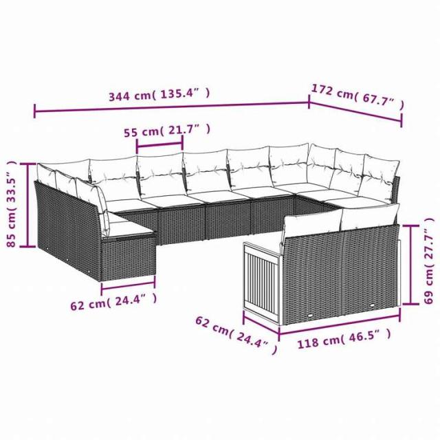 vidaXL ガーデンラウンジ12点セット クッション付き グレー ポリラタン製家具 アウトドア家具 屋外家具セット(代引不可)【送料無料】_2