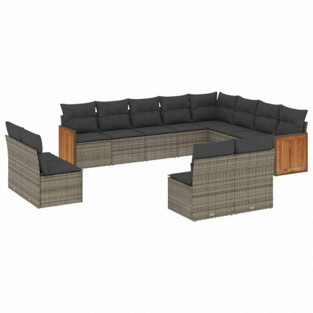 vidaXL ガーデンラウンジ12点セット クッション付き グレー ポリラタン製家具 アウトドア家具 屋外家具セット(代引不可)【送料無料】_1