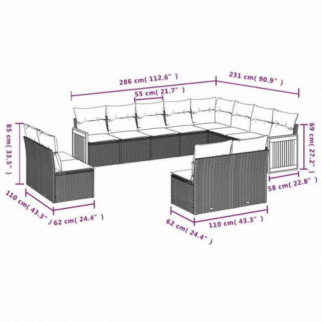 vidaXL ガーデンラウンジ12点セット クッション付き グレー ポリラタン製家具 アウトドア家具 屋外家具セット(代引不可)【送料無料】_2