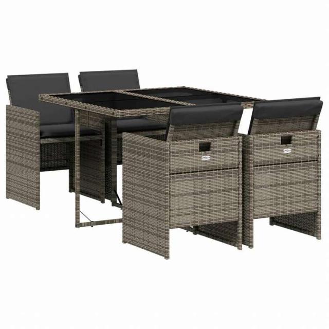 vidaXL ガーデンダイニングセット 5点 クッション付き グレー ポリラタン製家具 アウトドア家具 屋外家具セット(代引不可)【送料無料】_1
