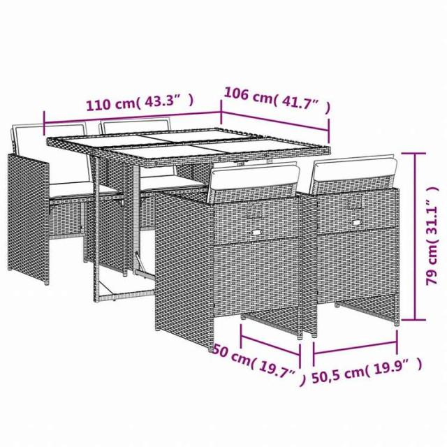 vidaXL ガーデンダイニングセット 5点 クッション付き グレー ポリラタン製家具 アウトドア家具 屋外家具セット(代引不可)【送料無料】_8