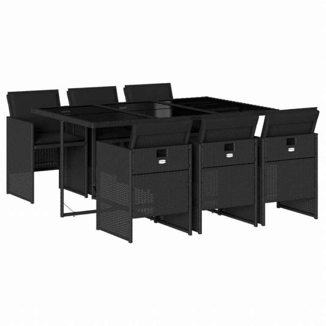 vidaXL ガーデンダイニング7点セット クッション付き ブラック ポリラタン製家具 アウトドア家具 屋外家具セット(代引不可)【送料無料】_1