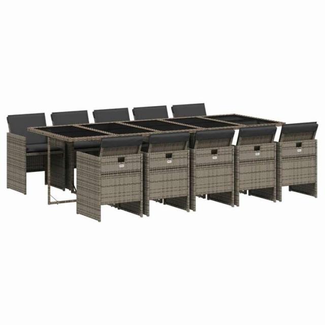 vidaXL ガーデンダイニング11点セット クッション付き グレー ポリラタン製家具 アウトドア家具 屋外家具セット(代引不可)【送料無料】_1