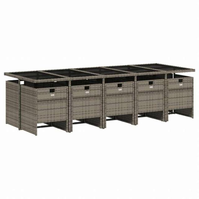 vidaXL ガーデンダイニング11点セット クッション付き グレー ポリラタン製家具 アウトドア家具 屋外家具セット(代引不可)【送料無料】_2