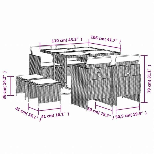 vidaXL ガーデンダイニングセット 9点 クッション付き グレー ポリラタン製家具 アウトドア家具 屋外家具セット(代引不可)【送料無料】_10