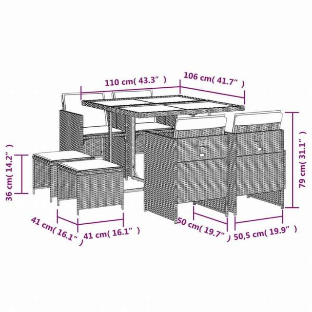 vidaXL ガーデンダイニング9点セット クッション付き ブラック ポリラタン製家具 アウトドア家具 屋外家具セット(代引不可)【送料無料】_10