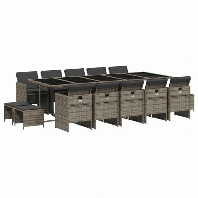 vidaXL ガーデンダイニング15点セット クッション付き グレー ポリラタン製家具 アウトドア家具 屋外家具セット(代引不可)【送料無料】_1