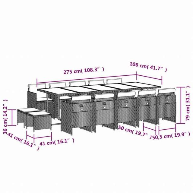 vidaXL ガーデンダイニング15点セット クッション付き グレー ポリラタン製家具 アウトドア家具 屋外家具セット(代引不可)【送料無料】_10