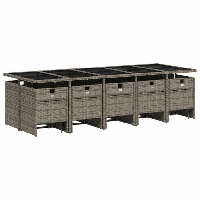 vidaXL ガーデンダイニング15点セット クッション付き グレー ポリラタン製家具 アウトドア家具 屋外家具セット(代引不可)【送料無料】_2