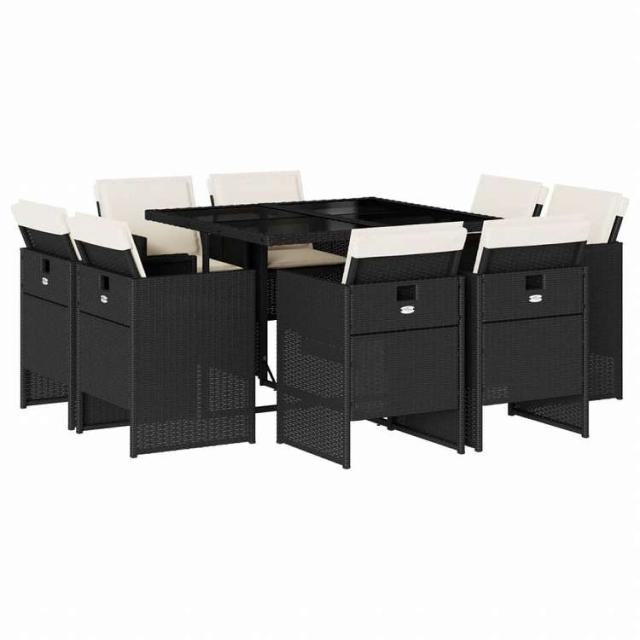 vidaXL ガーデンダイニング9点セット クッション付き ブラック ポリラタン製家具 アウトドア家具 屋外家具セット(代引不可)【送料無料】_1