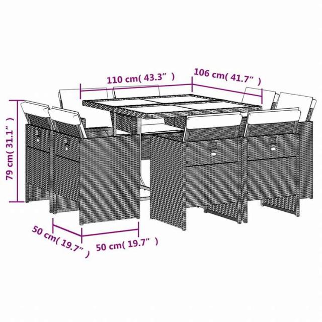 vidaXL ガーデンダイニング9点セット クッション付き ブラック ポリラタン製家具 アウトドア家具 屋外家具セット(代引不可)【送料無料】_7