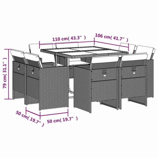 vidaXL ガーデンダイニングセット 9点 クッション付き グレー ポリラタン製家具 アウトドア家具 屋外家具セット(代引不可)【送料無料】_7