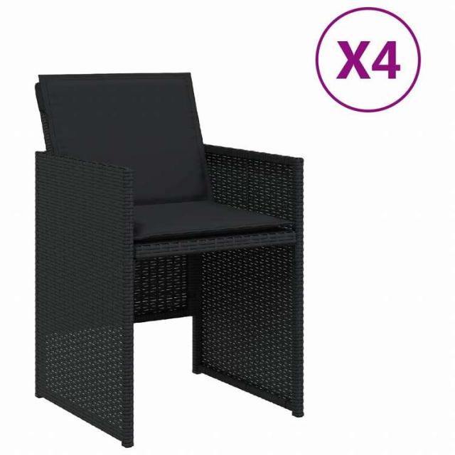 vidaXL ガーデンチェア クッション付き 4点 ブラック ポリラタン製家具 アウトドア家具 屋外椅子 アウトドアベンチチェア(代引不可)【送料無料】_1