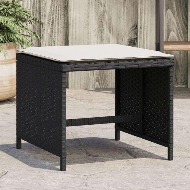 vidaXL ガーデンスツール クッション付き 4点 ブラック 40x40x35 cm ポリラタン製家具 アウトドア家具 屋外フットレスト(代引不可)【送料無料】