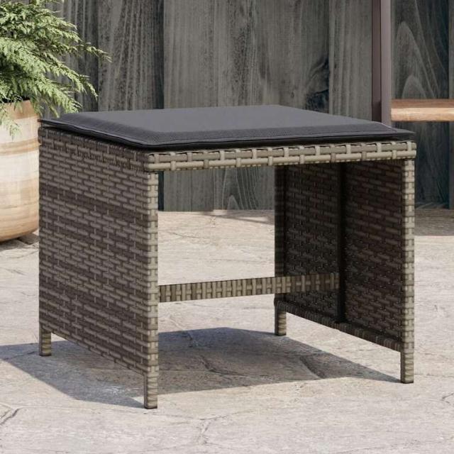 vidaXL ガーデンスツール クッション付き 4点 グレー 40x40x35 cm ポリラタン製家具 アウトドア家具 屋外フットレスト(代引不可)【送料無料】