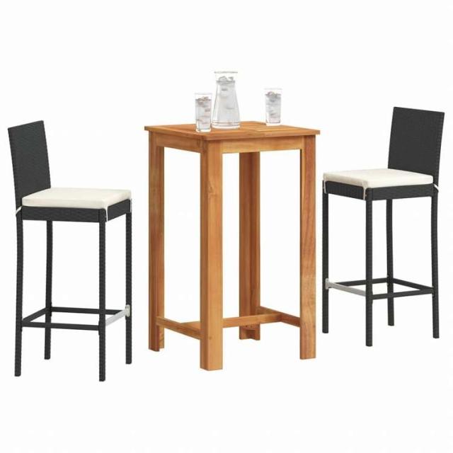 vidaXL ガーデンバー 3点セット ブラック アカシア無垢材&ポリラタン家具 アウトドア家具 屋外家具セット(代引不可)【送料無料】