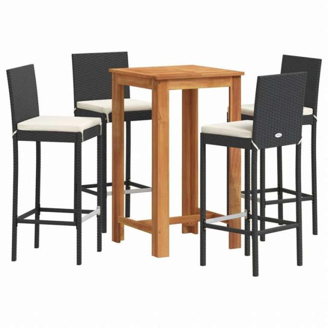 vidaXL ガーデンバー 5点セット ブラック アカシア無垢材&amp;ポリラタン家具 アウトドア家具 屋外家具セット(代引不可)【送料無料】_1